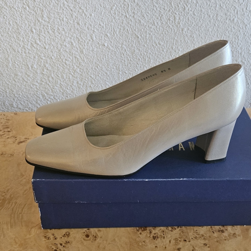 Stuart Weitzman Neutral Cream Block Heel Pumps